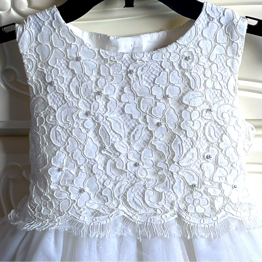 Alice Pi Little Girls Ivory Lace / Tulle Flower Girl / Communion Dress.  Size 4 - Picture 3 of 12